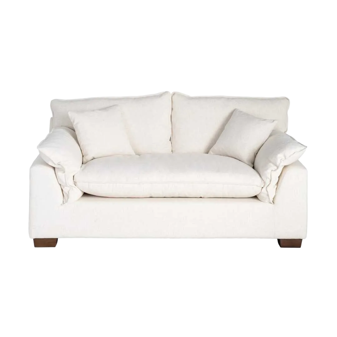 Sofá 2 plazas crema en tejido poliéster y lino asientos con doble pluma cojines desenfundables 178x101x71cm - Ixia - 616161IX - foto-transparente