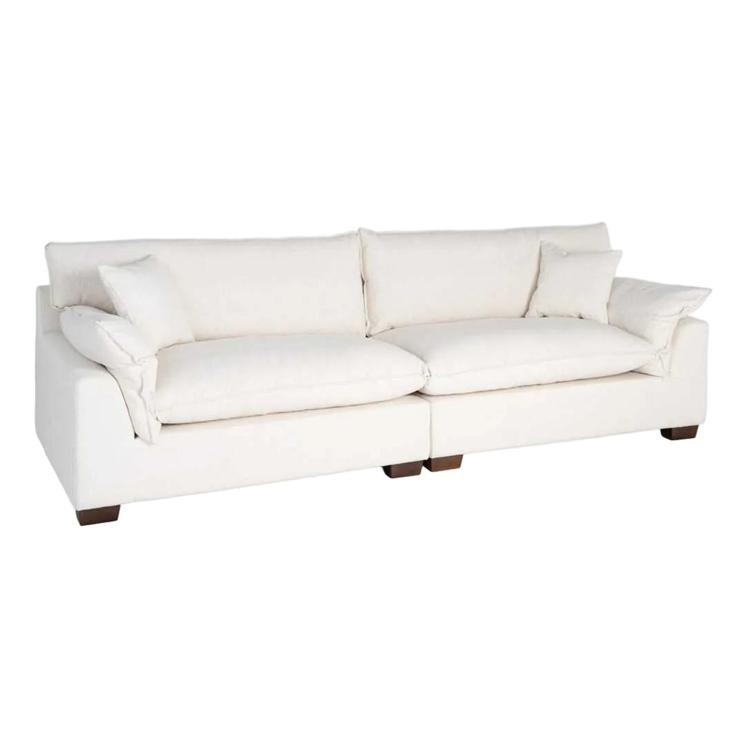 Sofá 4 plazas crema en tejido 92% poliéster 8% lino con relleno de doble pluma y cojines desenfundables 282x101x71cm - Ixia - 616162IX - foto-transparente