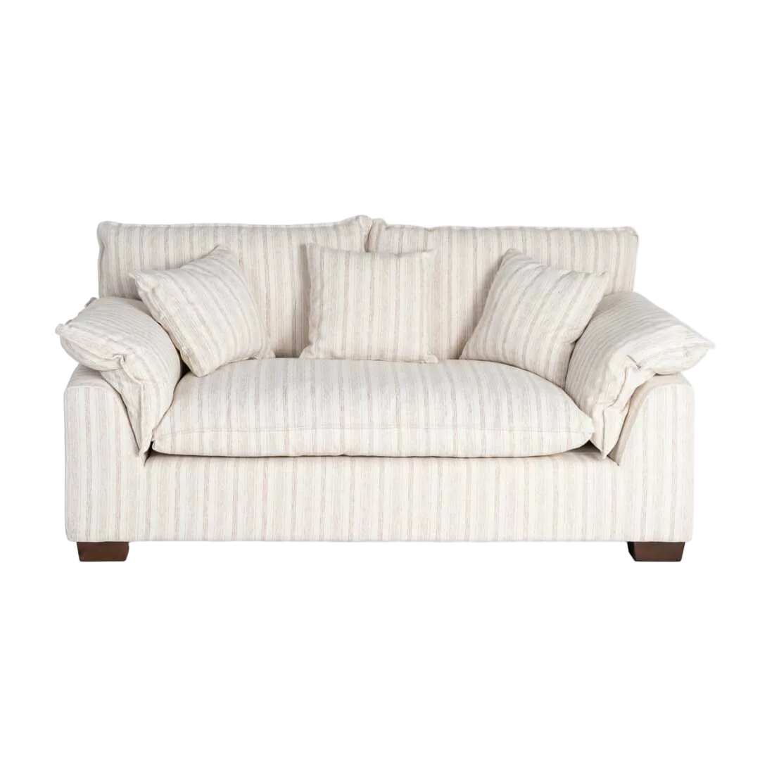 Sofá 2 plazas en tejido crema a rayas con asientos de doble pluma y cojines desenfundables 178x101x71cm - Ixia - 616163IX - foto-transparente