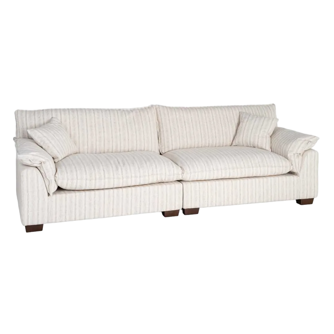 Sofá 4 plazas rayas crema en tejido 92% poliéster 8% lino con asientos doble pluma y cojines desenfundables altura asiento 50cm altura respaldo 48cm 282x101x71cm - Ixia - 616164IX - foto-transparente
