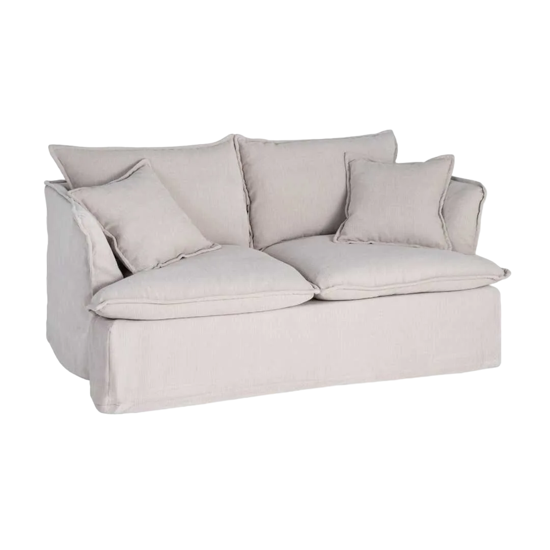Sofá 2 plazas tapizado en tejido crema 100% poliéster con asientos de doble pluma desenfundable 181x103x72cm - Ixia - 616165IX - foto-transparente