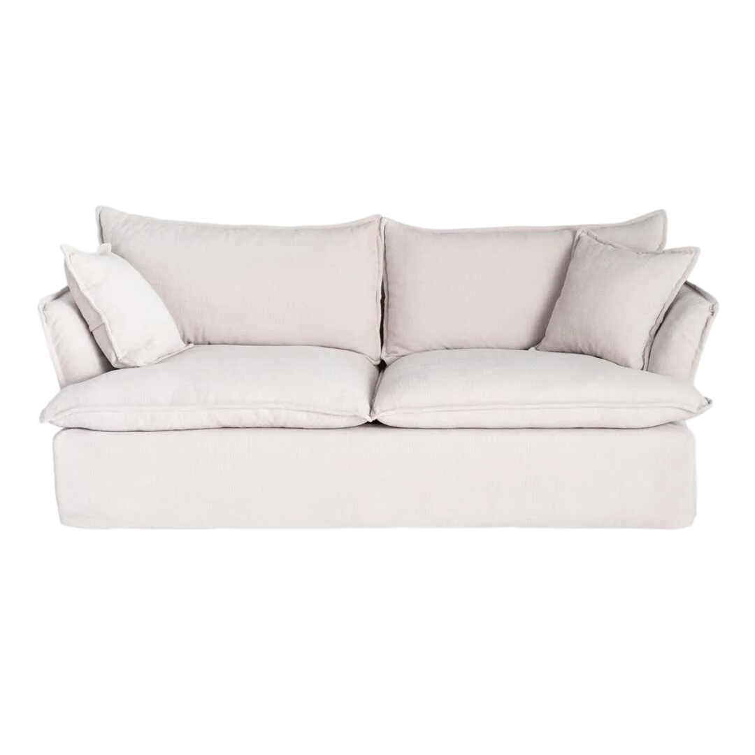 Sofá 3 plazas crema en tejido 100% poliéster con relleno doble pluma desenfundable 221x103x72cm - Ixia - 616166IX - foto-transparente