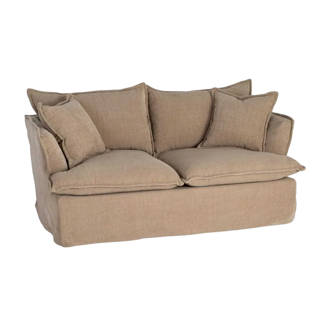Sofá 2 plazas beige oscuro en tejido 100% poliéster con relleno doble pluma completamente desenfundable 181x103x72cm - Ixia - 616167IX - foto-transparente