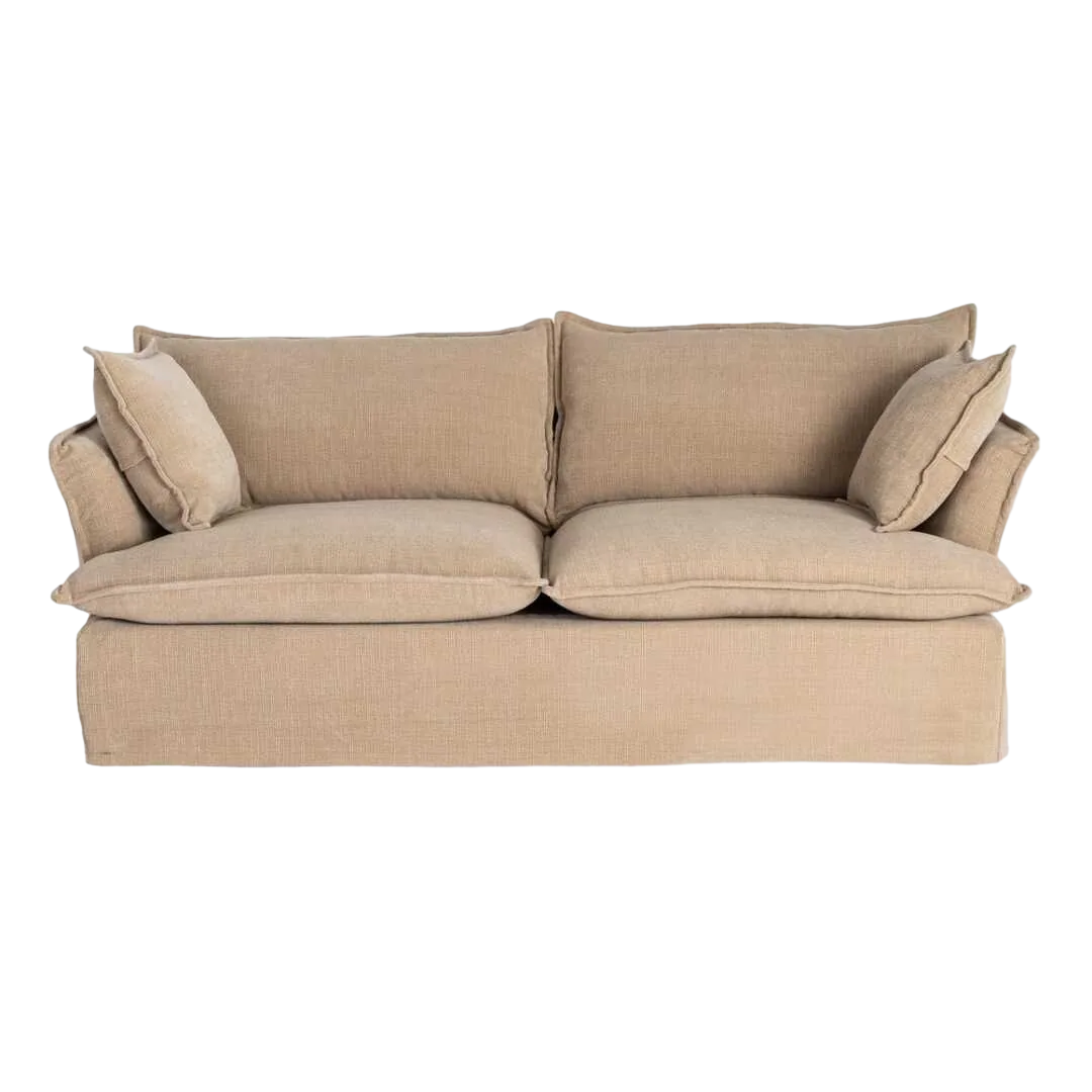 Sofá 3 plazas beige oscuro tejido 100% poliéster relleno doble pluma totalmente desenfundable 221x103x72cm - Ixia - 616168IX - foto-transparente