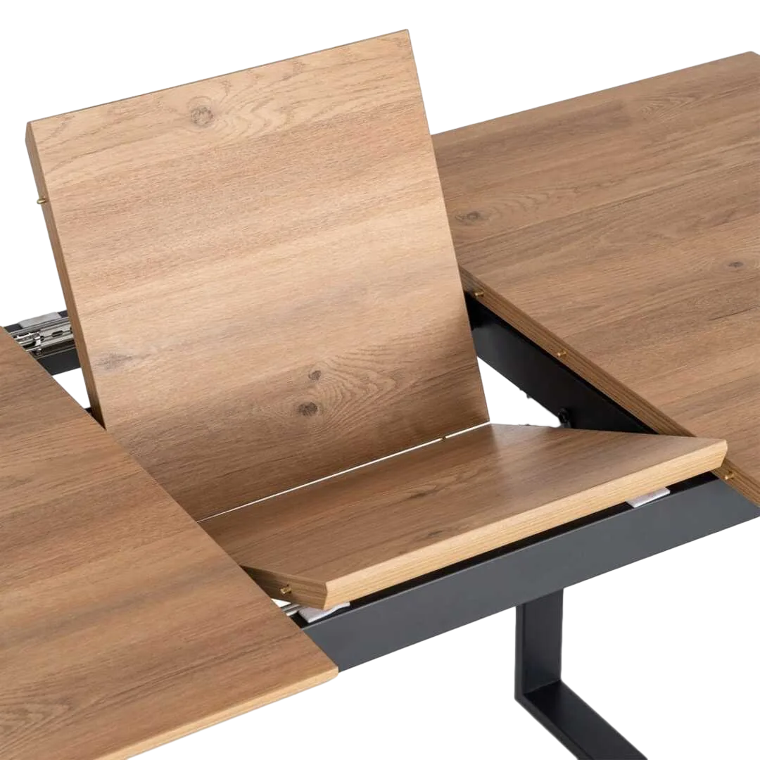 Mesa extensible natural en DM con acabado en melamina patas y estructura de hierro 120x80x76cm - Ixia - 616169IX - foto-transparente