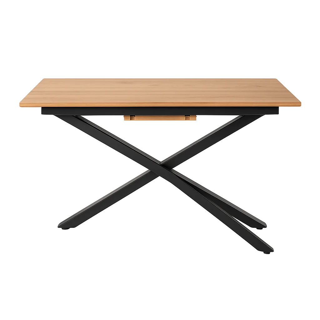 Mesa extensible natural en DM con acabado en melamina y estructura de hierro para salón 160x90x76cm - Ixia - 616173IX - foto-transparente