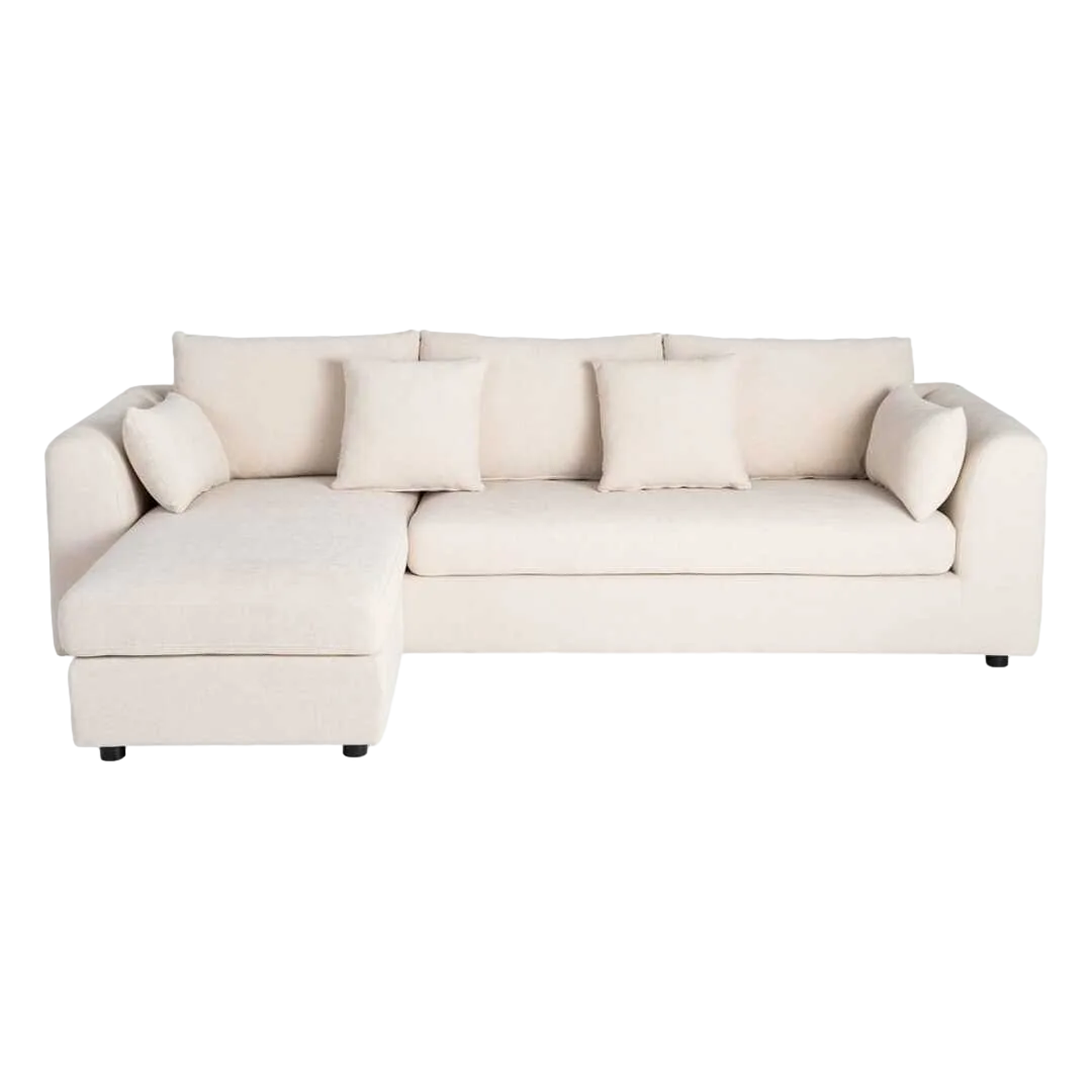Sofá chaise longue reversible crema tapizado en 100% poliéster con cojines desenfundables 260x164x76cm - Ixia - 616189IX - foto-transparente