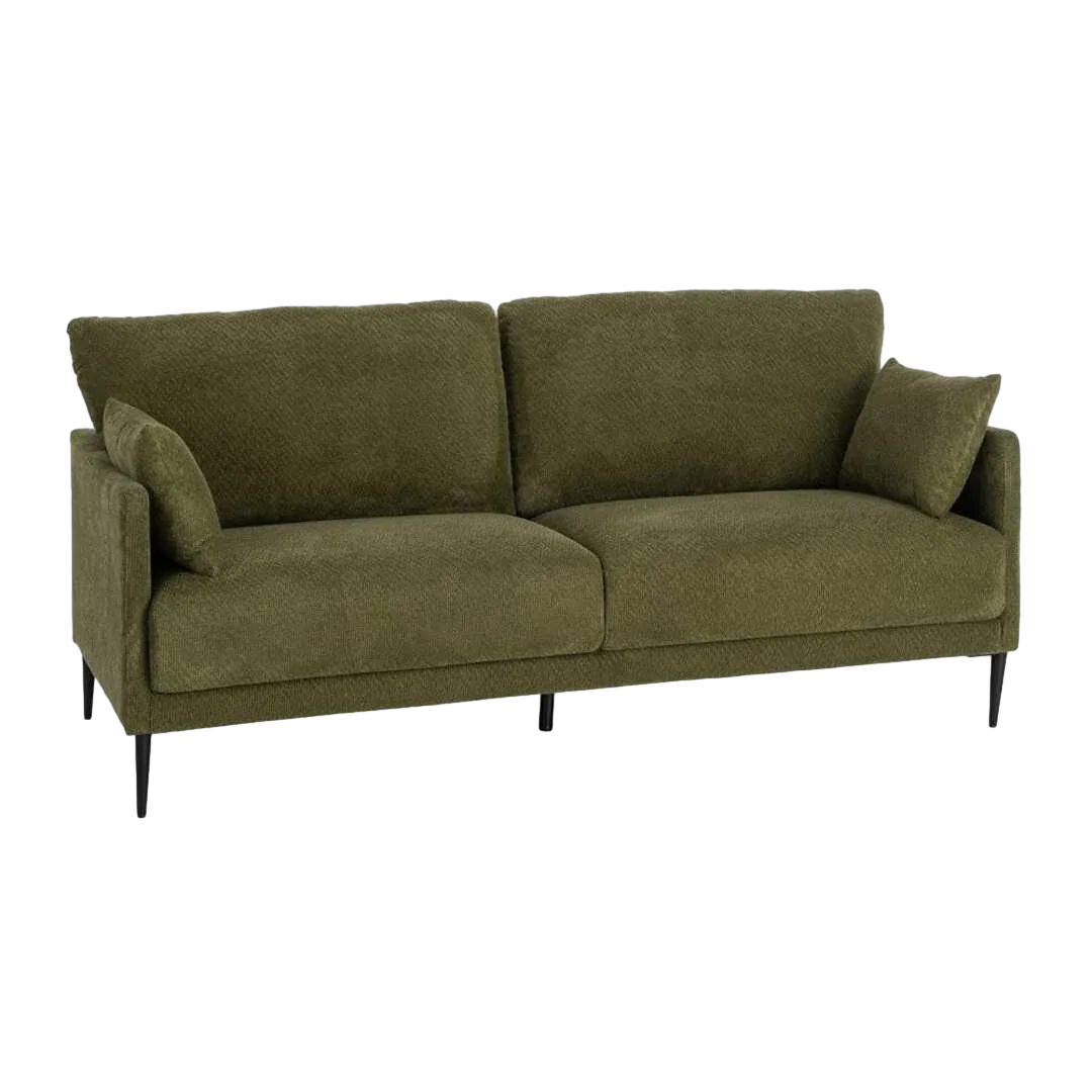 Sofá verde tapizado en tejido 100% poliéster con estructura de madera de eucalipto 191x80x88cm - Ixia - 616191IX - foto-transparente