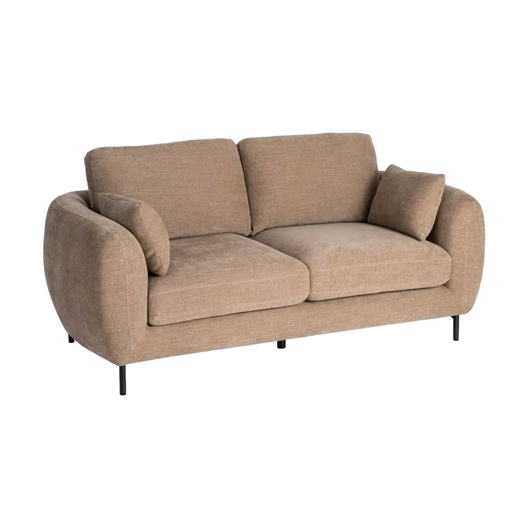 Sofá 2 plazas marrón claro en tejido mezcla poliéster y lino con patas de metal 189x92x88cm - Ixia - 616196IX - foto-transparente