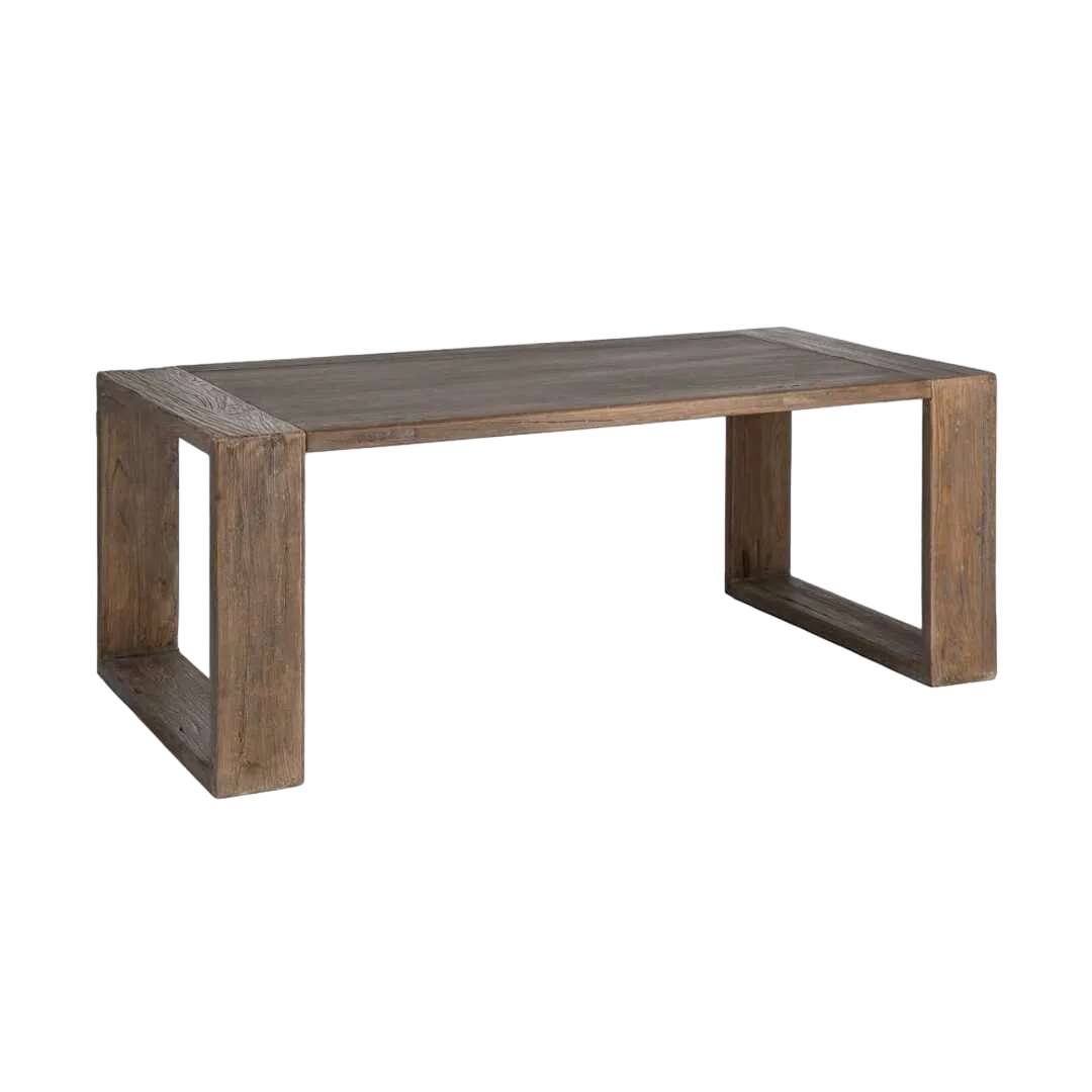 Mesa de comedor en madera de olmo reciclada para salón con patas separadas 160cm 200x100x76cm - Ixia - 616203IX - foto-transparente