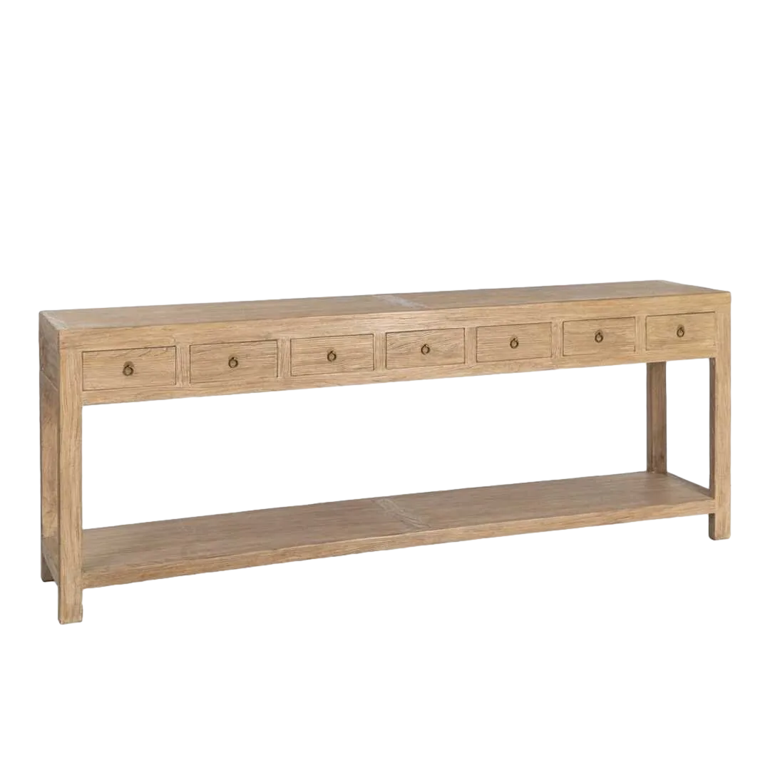 Consola de madera de olmo reciclada para entrada con cajones 240x45x90cm - Ixia - 616204IX - foto-transparente