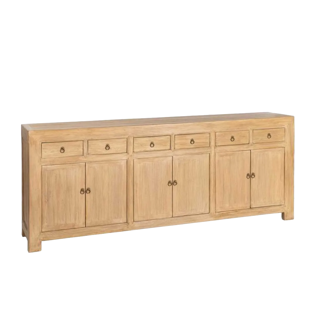 Aparador de madera de pino reciclada para salón con puertas y cajones 240x44x94cm - Ixia - 616206IX - foto-transparente
