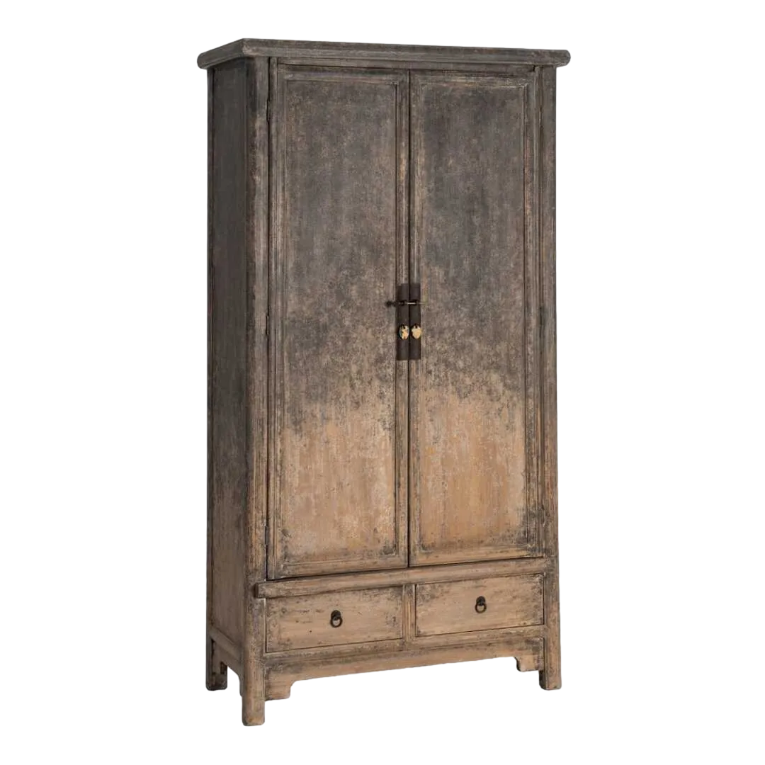 Armario de madera de pino reciclada para dormitorio con puertas y cajones 100x45x190cm - Ixia - 616208IX - foto-transparente