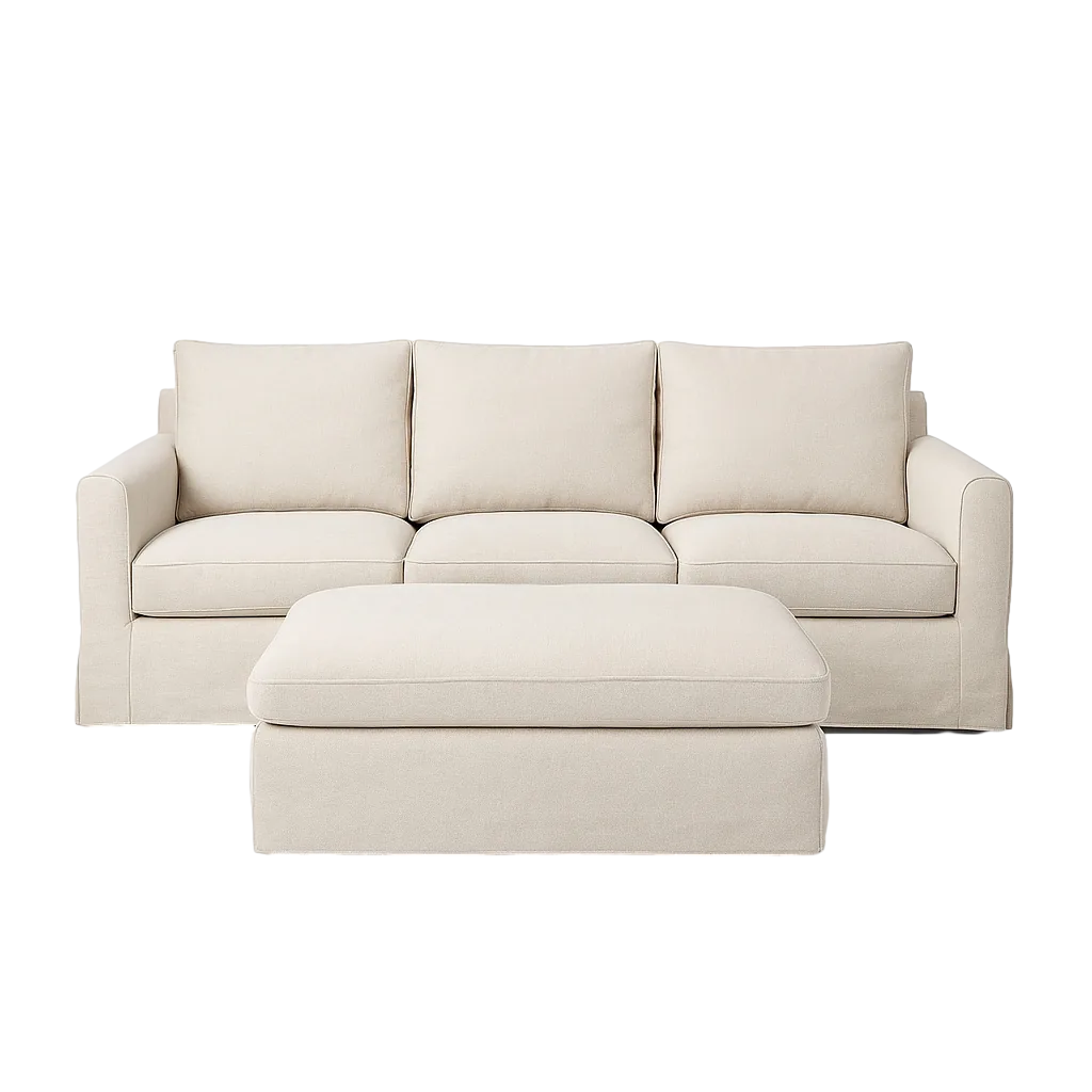 Puf beige en DM y tejido desenfundable con patas negras 100x100x42cm - Ixia - 616209IX - foto-transparente
