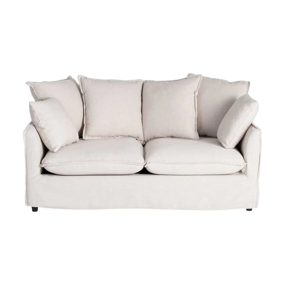 Sofá 2 plazas beige en tejido poliéster y lino estructura DM cojines desenfundables patas negras 158x102x77cm - Ixia - 616210IX - foto-transparente