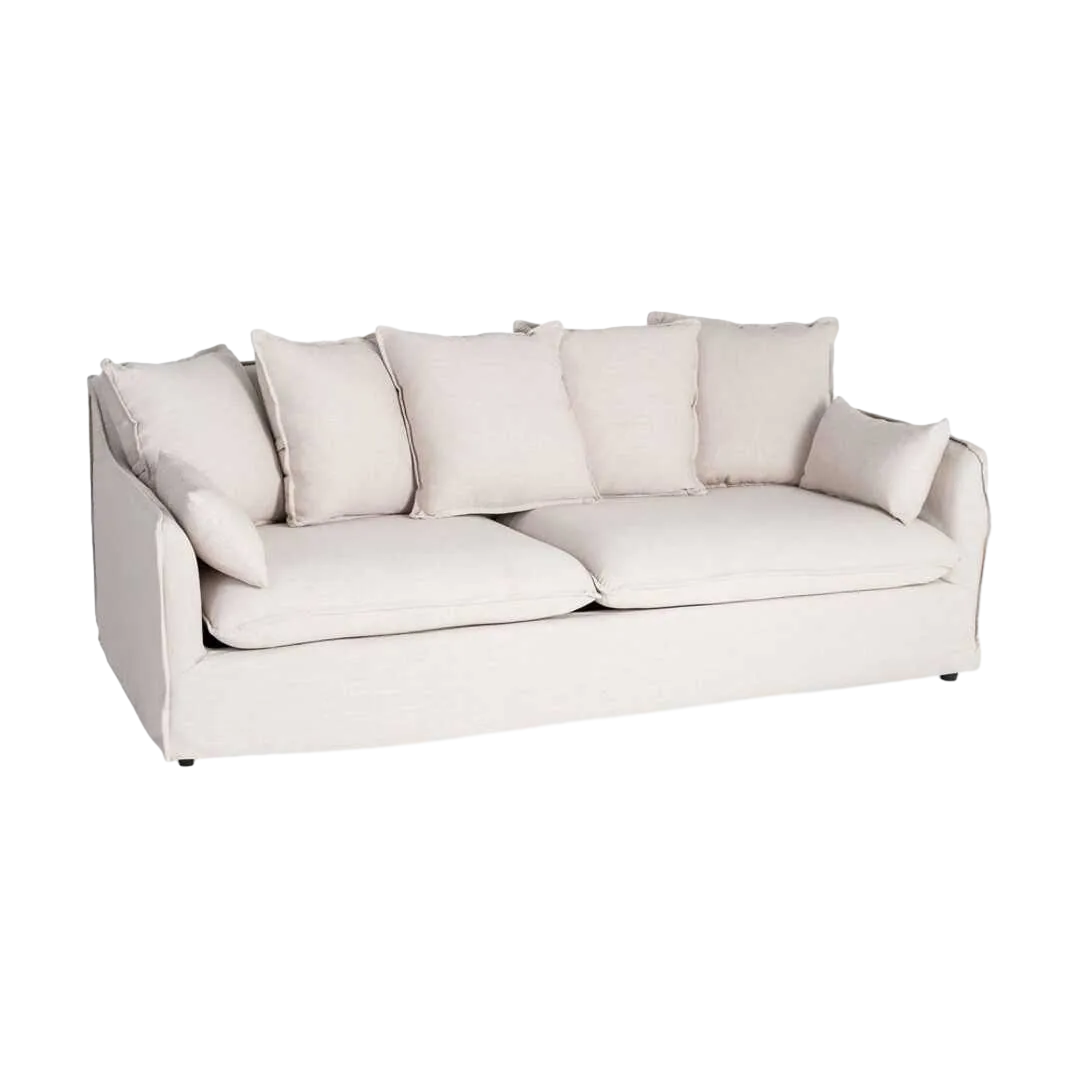 Sofá 3 plazas beige en tejido poliéster-lino con cojines desenfundables y patas negras 212x104x76cm - Ixia - 616211IX - foto-transparente