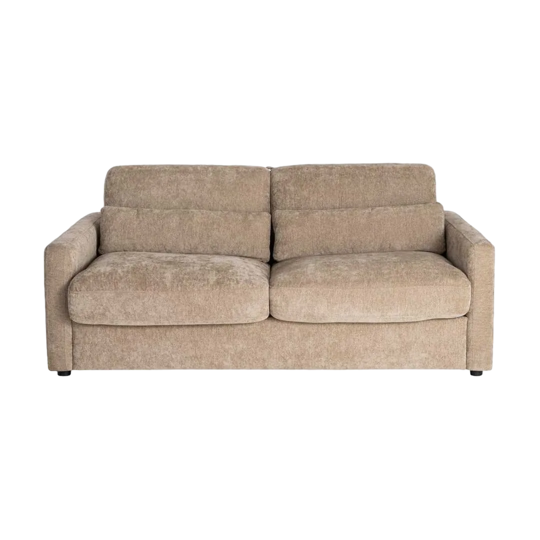 Sofá cama taupe en tejido poliéster con colchón estructura en DM y metal 194x104x88cm - Ixia - 616212IX - foto-transparente