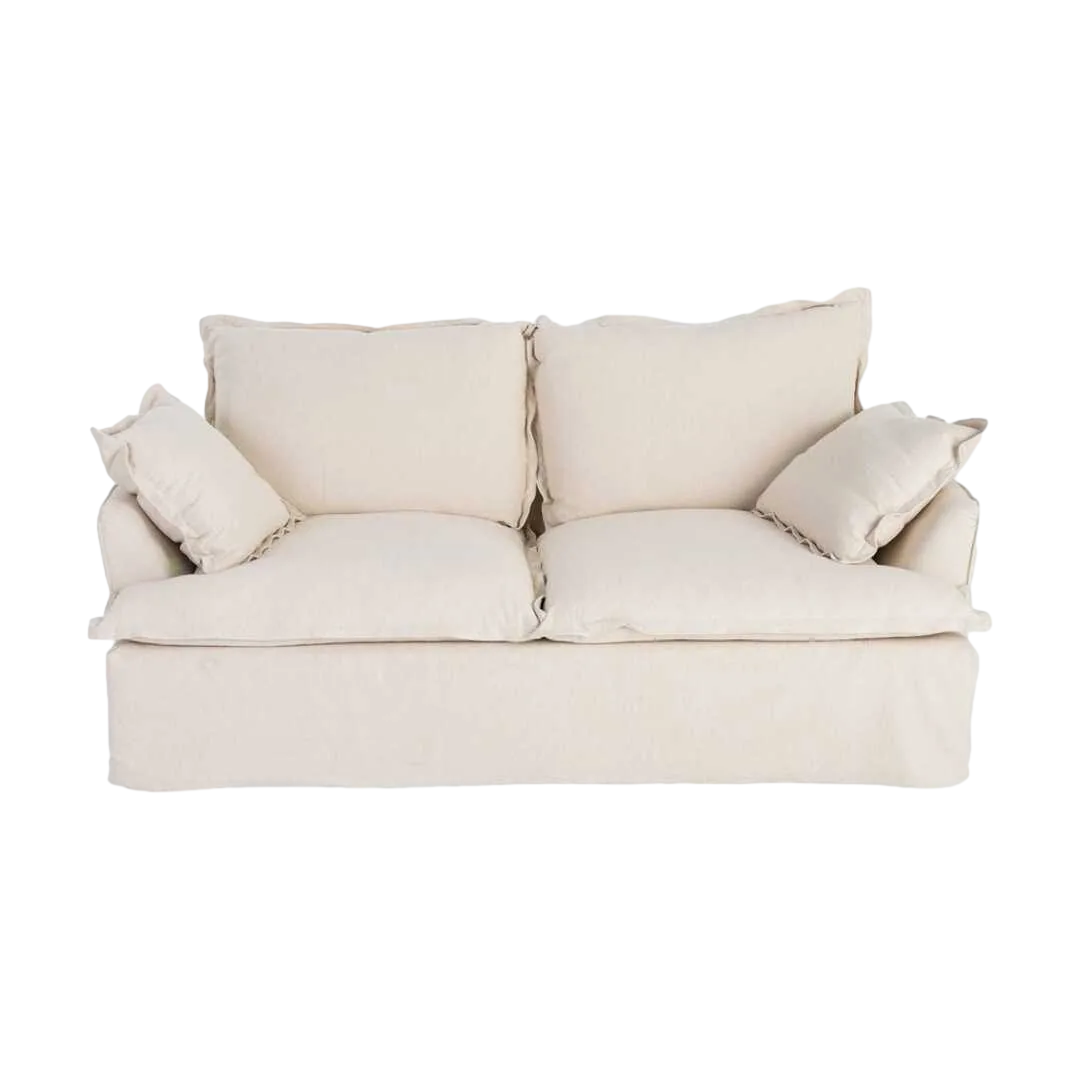 Sofá 2 plazas beige tapizado en tejido lino y algodón con estructura en madera de pino y patas negras 200x109x90cm - Ixia - 616218IX - foto-transparente