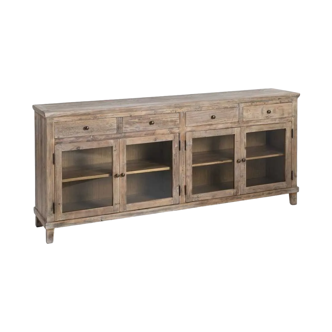 Aparador en madera de pino reciclada para salón con cajones y puertas 200x42x88cm - Ixia - 616221IX - foto-transparente