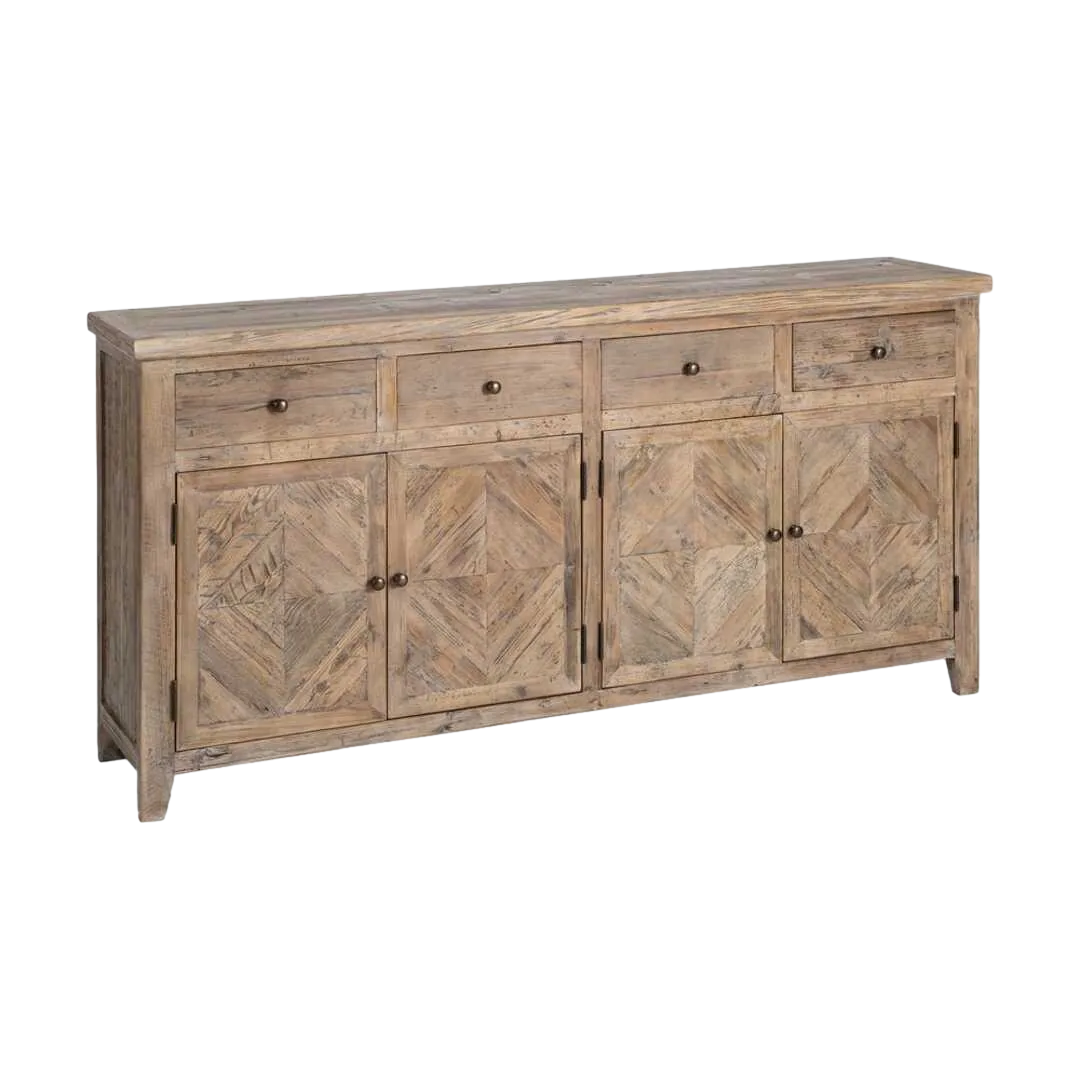Aparador de madera de pino reciclada para salón con cajones y puertas 180x42x88cm - Ixia - 616224IX - foto-transparente