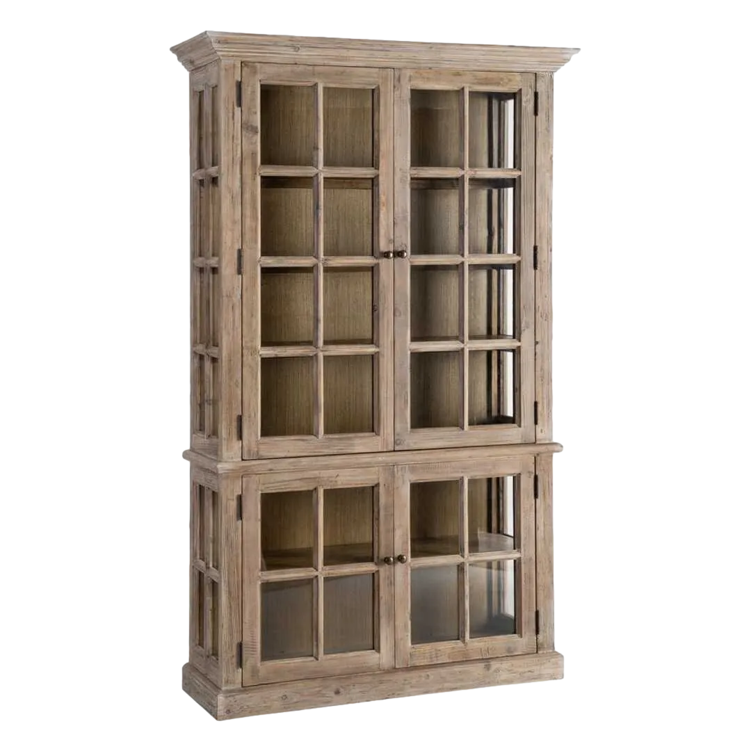 Vitrina para salón de madera de pino reciclada con puertas de cristal 120x40x195cm - Ixia - 616226IX - foto-transparente