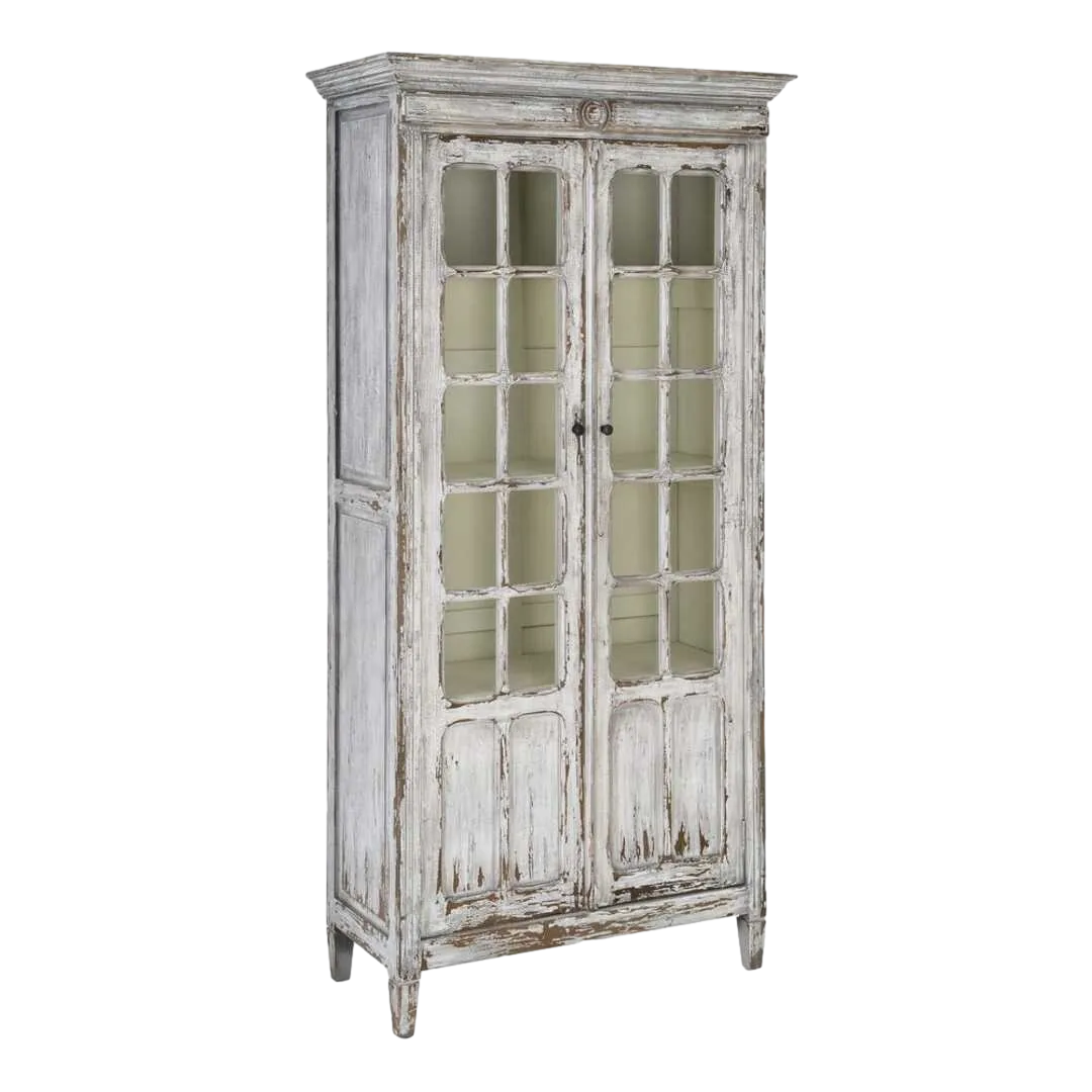 Vitrina de madera reciclada de pino con puertas de cristal para salón 100x45x201.50cm - Ixia - 616234IX - foto-transparente