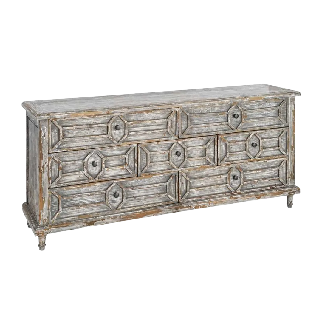 Aparador de madera reciclada de pino para salón con cajones patas 11cm - Ixia 180x45x80cm - Ixia - 616235IX - foto-transparente