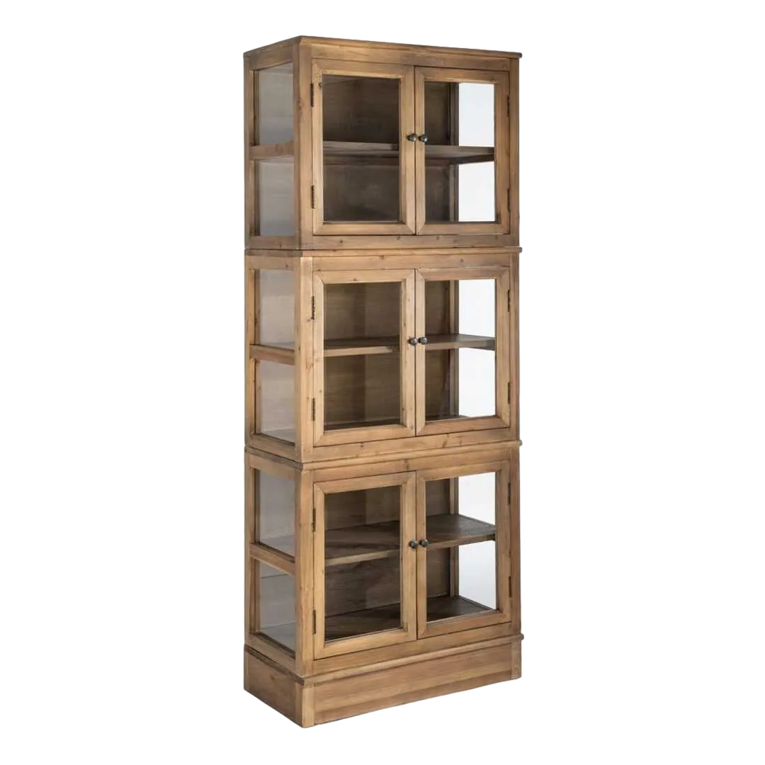 Vitrina en madera de pino reciclada y cristal para salón 80x40x201.50cm - Ixia - 616236IX - foto-transparente