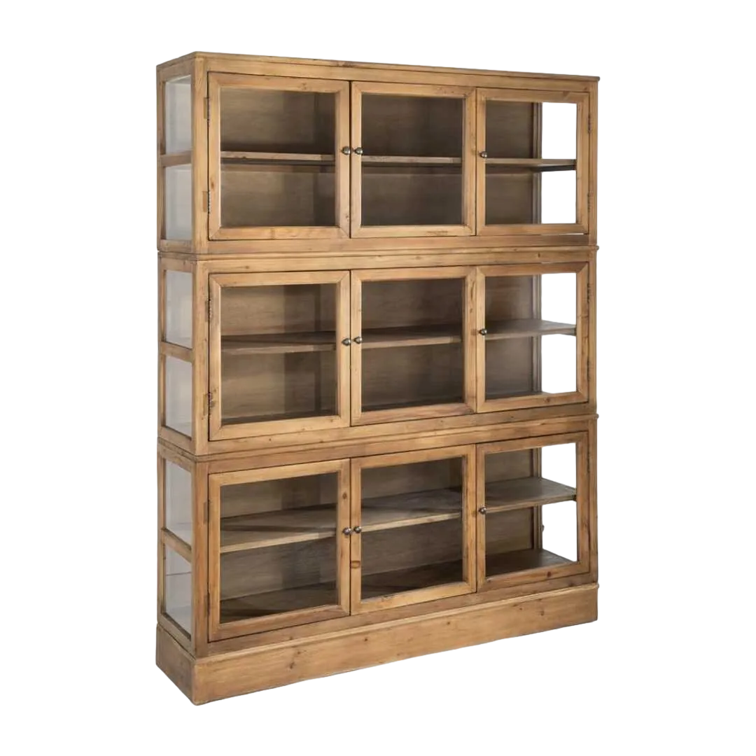 Vitrina para salón en madera de pino reciclada y cristal 155x40x201.50cm - Ixia - 616237IX - foto-transparente