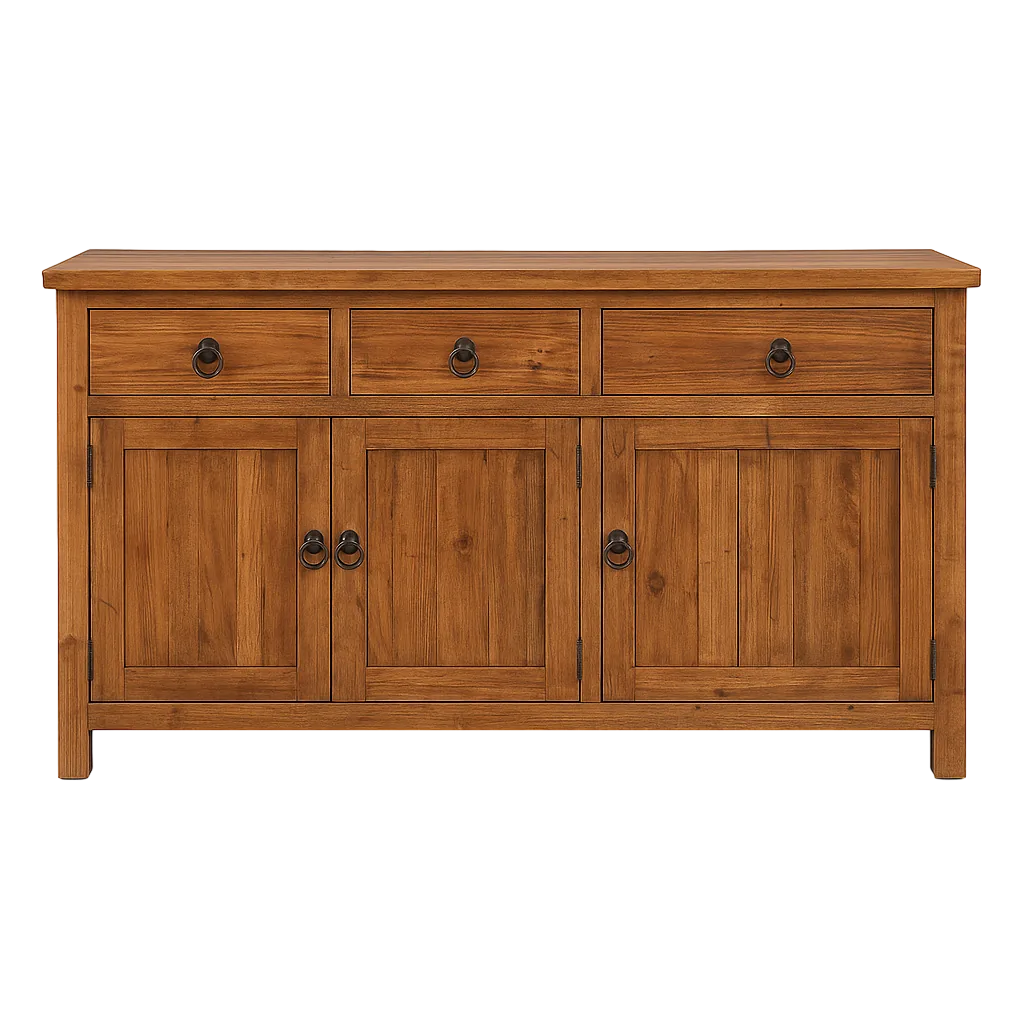 Aparador en madera de pino reciclada para salón con puertas y cajones 190x50x80cm - Ixia - 616238IX - foto-transparente
