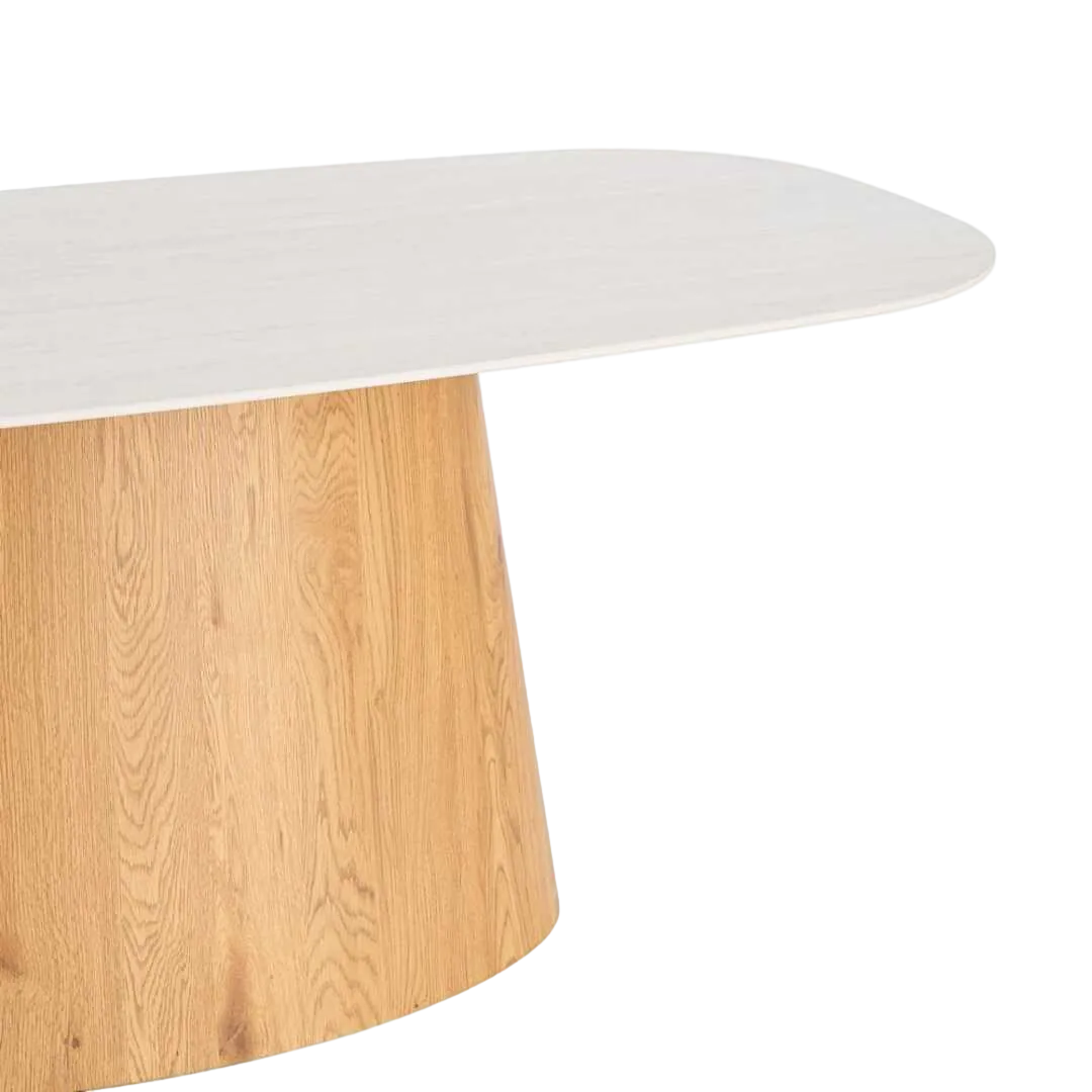 Mesa de comedor beige piedra con sobre de piedra sinterizada artificial y patas en MDF y papel 180x90x76cm - Ixia - 616248IX - foto-transparente