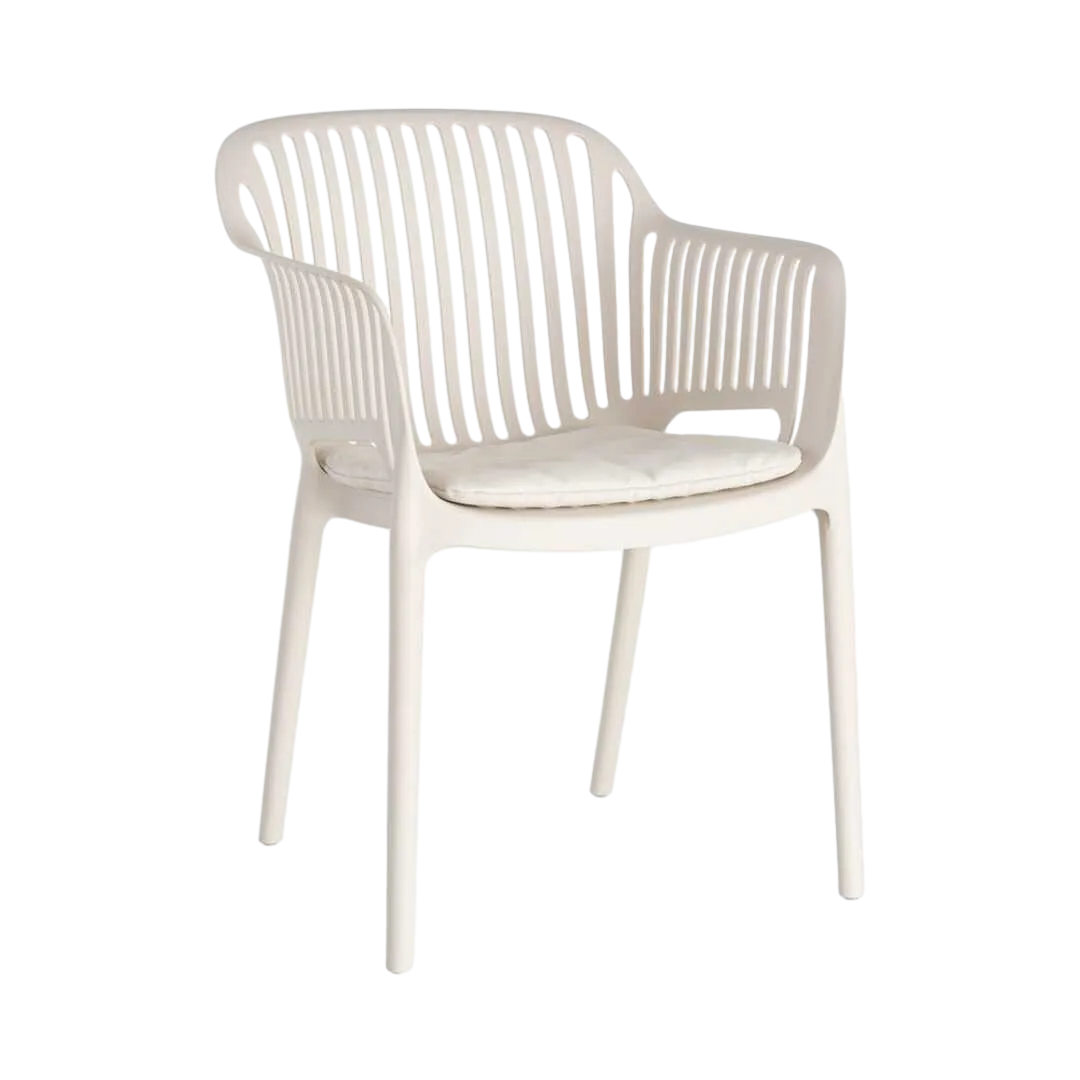 Silla apilable de polipropileno para exterior con cojín tejido a prueba de agua beige 55x61x80cm - Ixia - 616250IX - foto-transparente