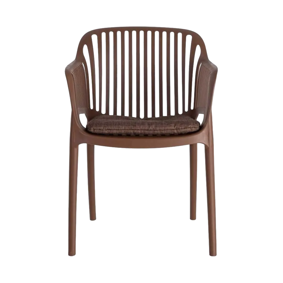 Silla apilable de polipropileno para exterior color marrón con cojín no desenfundable con tejido a prueba de agua 55x61x80cm - Ixia - 616252IX - foto-transparente