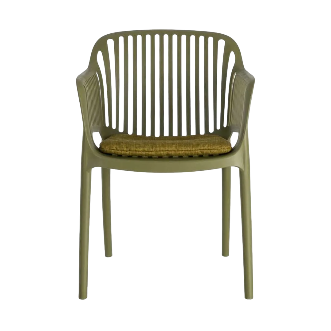 Silla apilable de polipropileno para exterior color verde con cojín resistente al agua 55x61x80cm - Ixia - 616254IX - foto-transparente