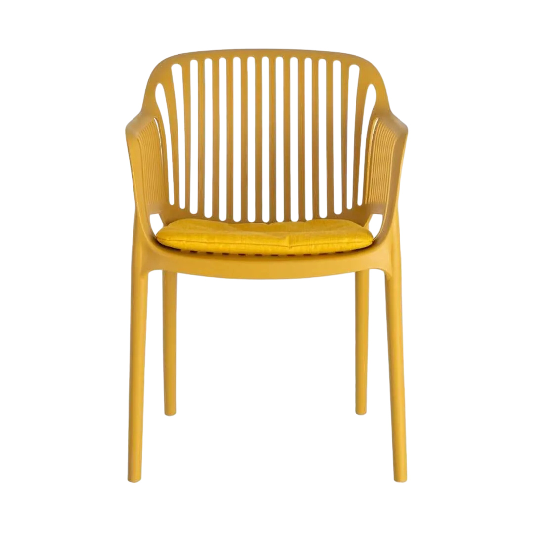 Silla apilable de polipropileno para exterior con cojín resistente al agua color mostaza 55x61x80cm - Ixia - 616255IX - foto-transparente