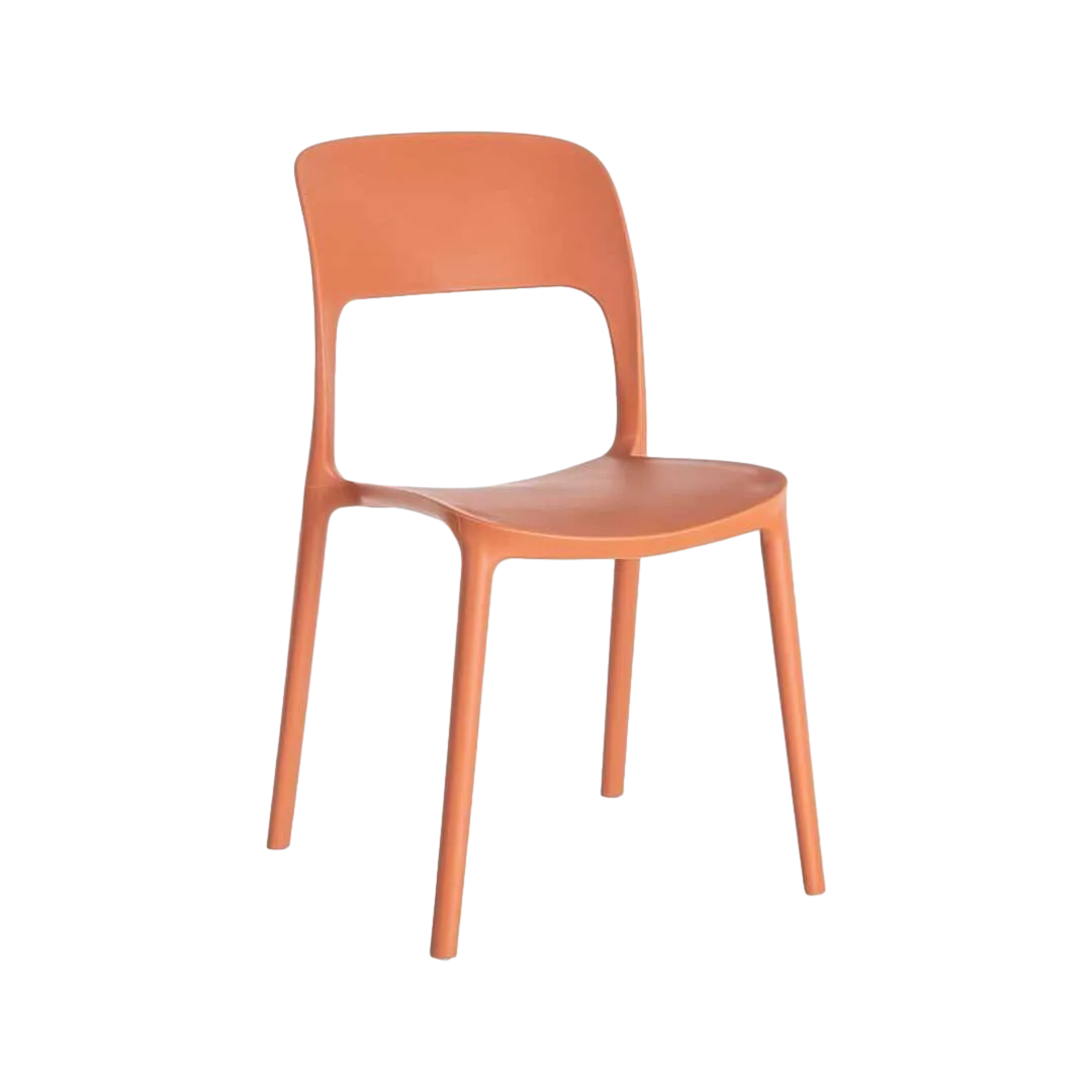 Silla apilable de polipropileno color teja con protección UV apta para exterior y uso contract 58x41x82cm - Ixia - 616265IX - foto-transparente