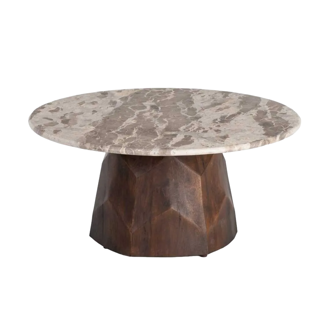 Mesa de centro en madera de mango y mármol para salón 90x90x40cm - Ixia - 616283IX - foto-transparente