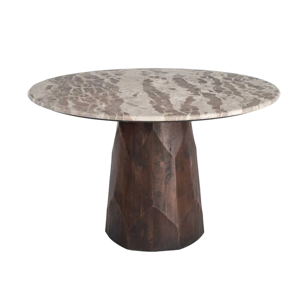 Mesa de comedor en madera de mango con sobre de mármol 120x120x77cm - Ixia - 616284IX - foto-transparente