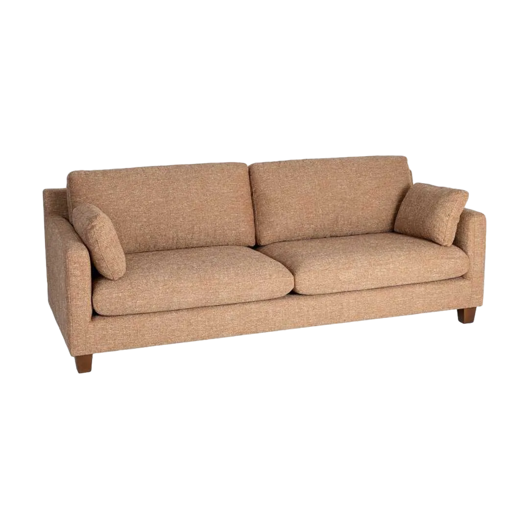 Sofá 3 plazas ocre en tejido 100% poliéster estructura de madera patas en madera de caucho cojines desenfundables 221x90x87cm - Ixia - 616332IX - foto-transparente