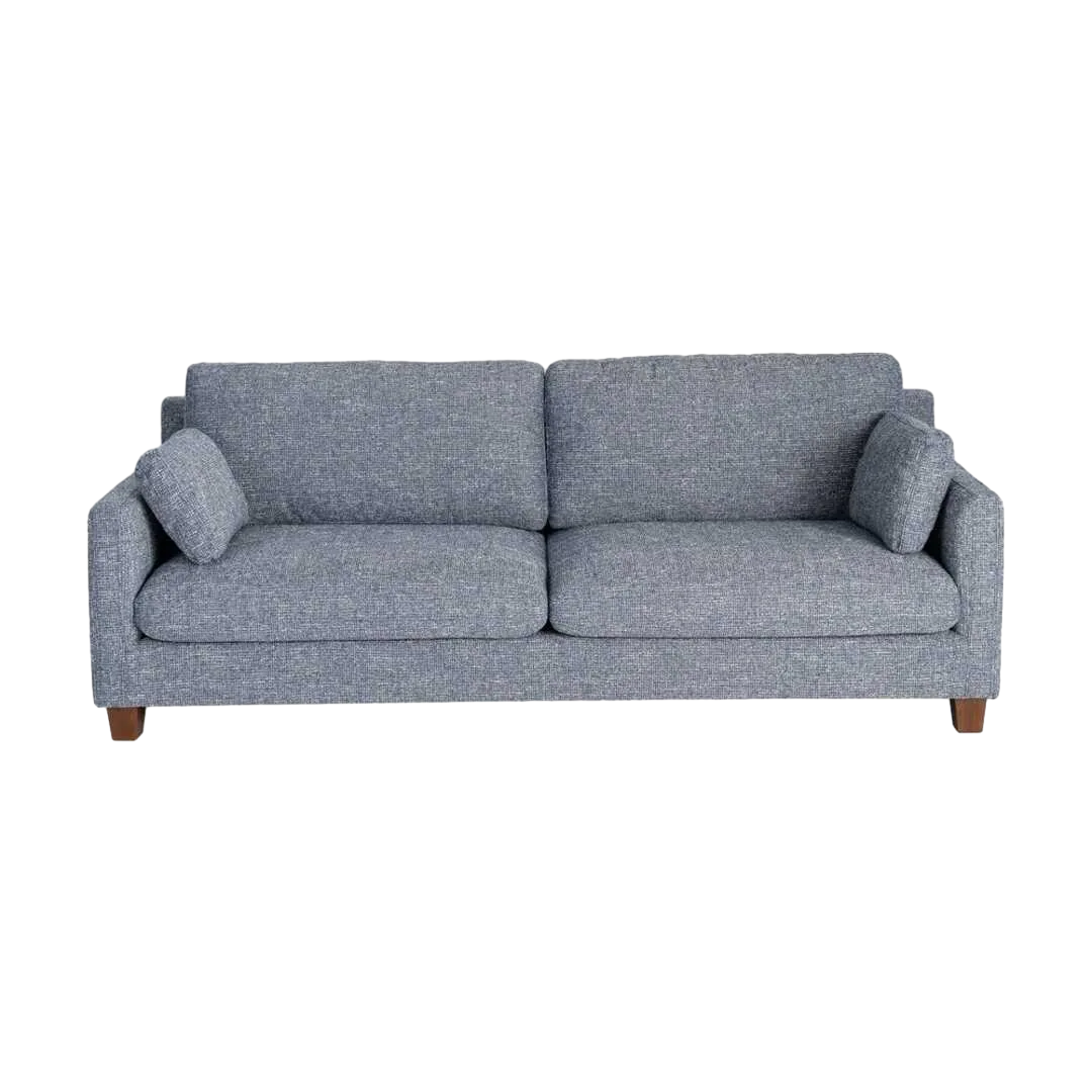 Sofá 3 plazas azul tejido 100% poliéster estructura y patas de madera cojines desenfundables 221x90x87cm - Ixia - 616333IX - foto-transparente