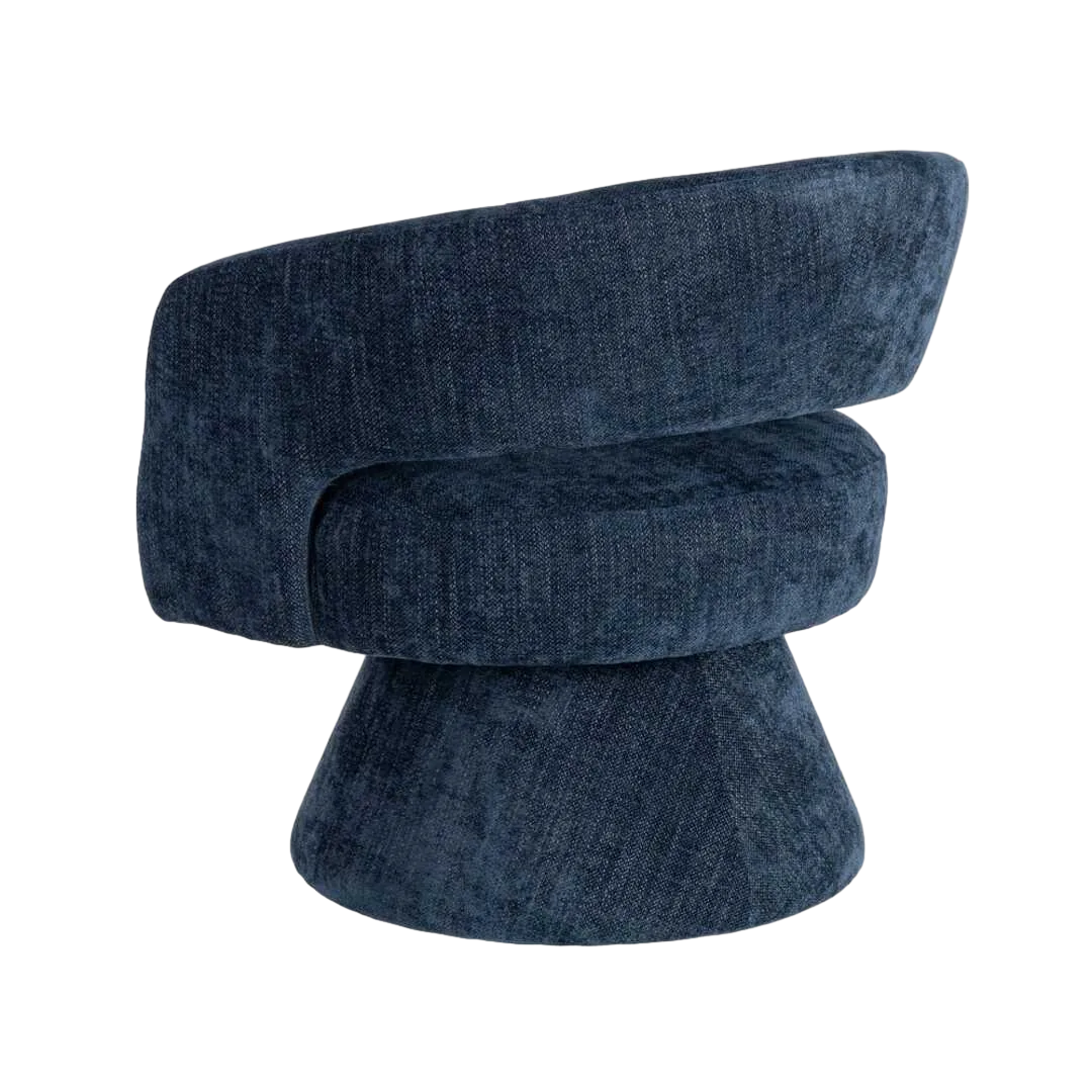 Sillón giratorio azul tapizado en tejido 100% poliéster con estructura de madera y hierro 71x68x72cm - Ixia - 616335IX - foto-transparente