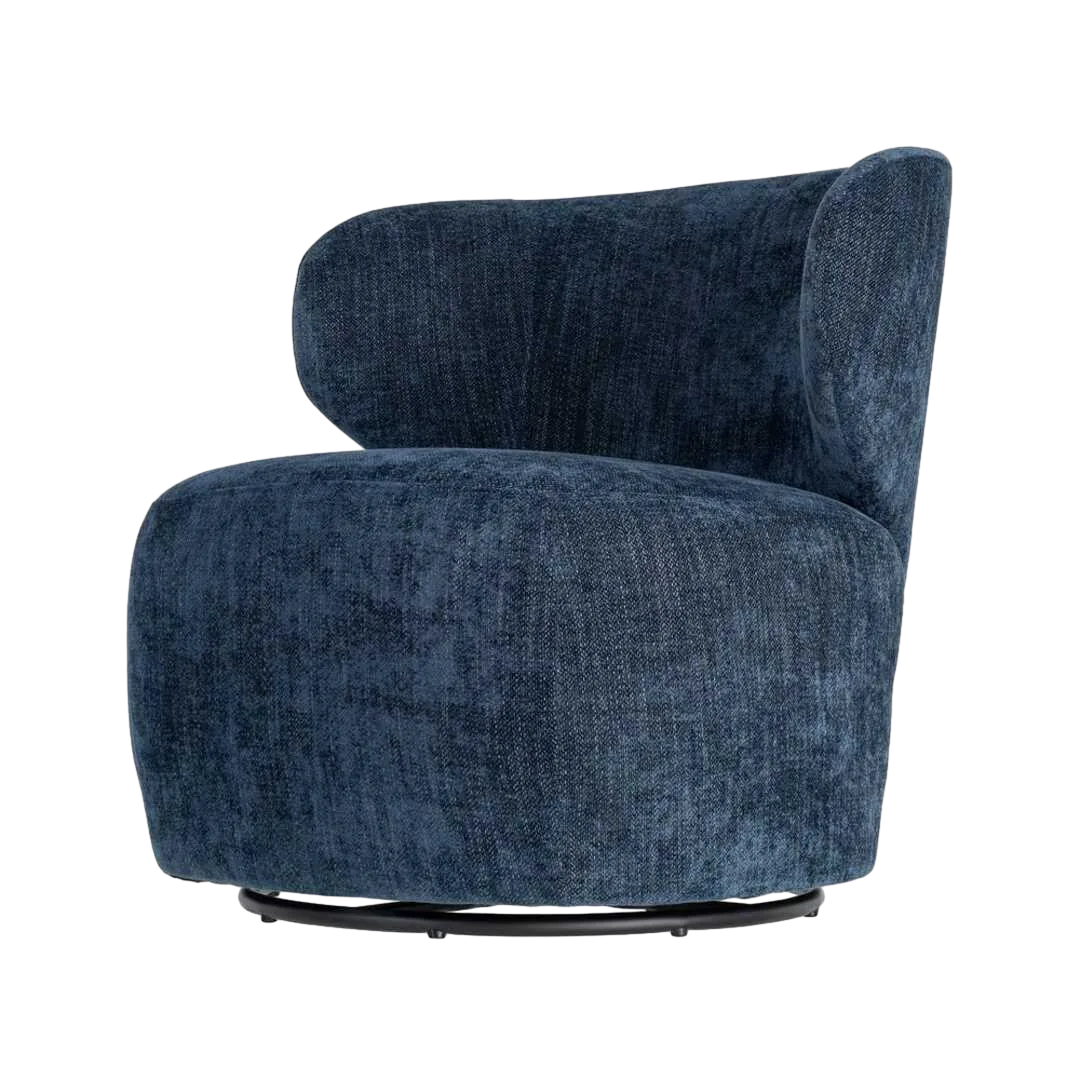 Sillón giratorio azul tapizado en tejido con estructura de madera y hierro 73x68x74cm - Ixia - 616337IX - foto-transparente