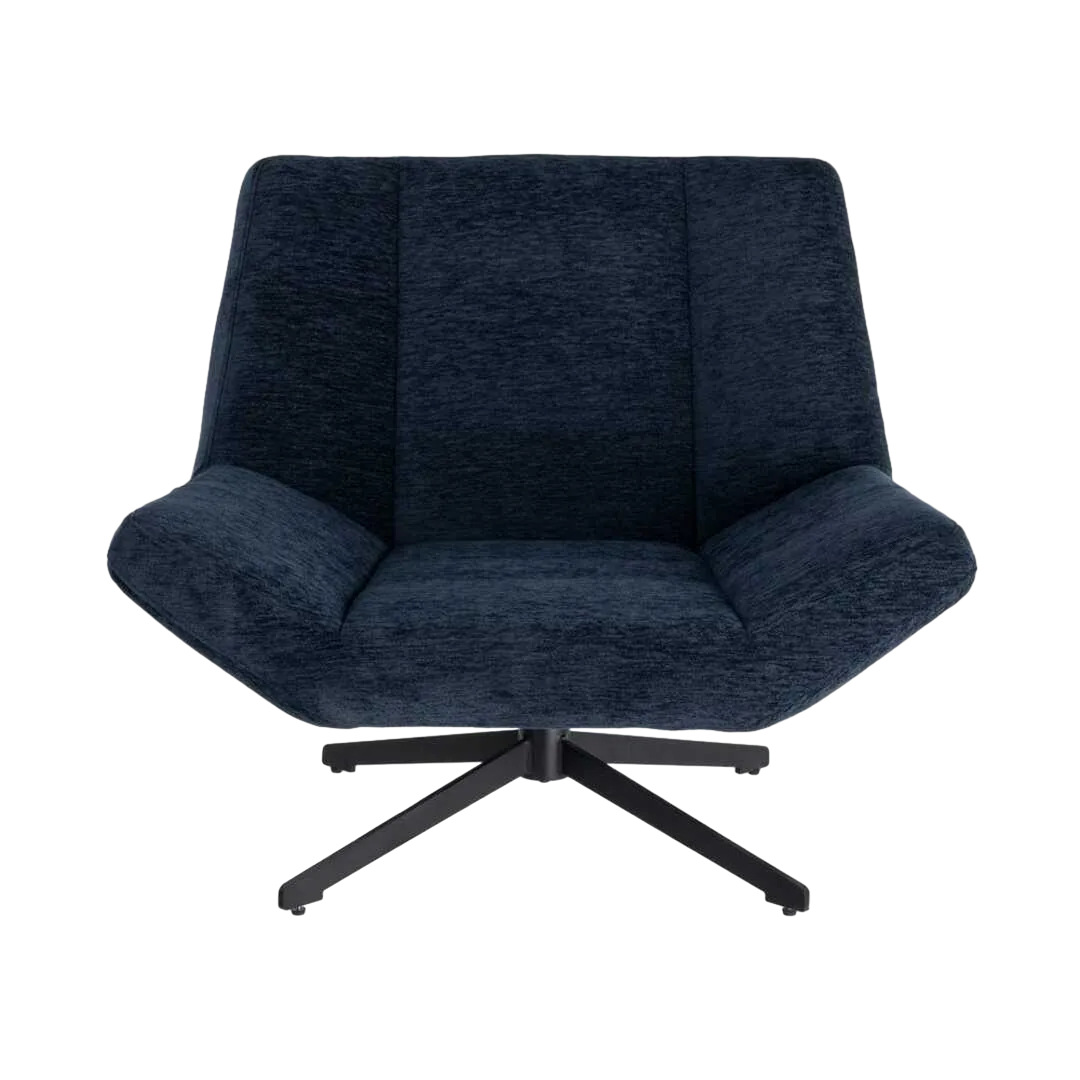 Sillón giratorio tapizado en tejido azul con estructura metálica 89x86x77cm - Ixia - 616363IX - foto-transparente