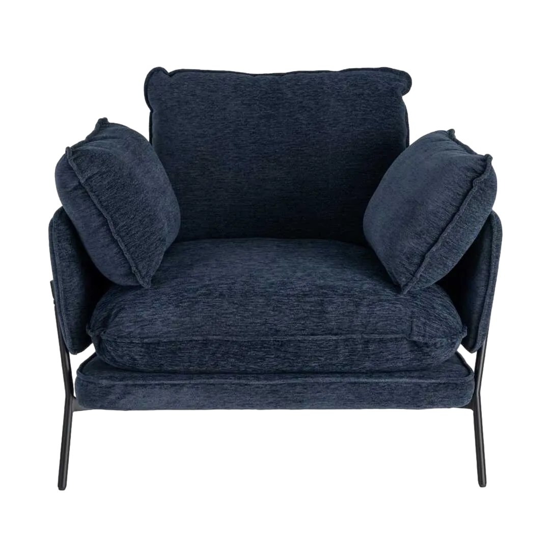 Sillón azul tapizado en tejido con estructura metálica y cojines 95x80x79cm - Ixia - 616366IX - foto-transparente
