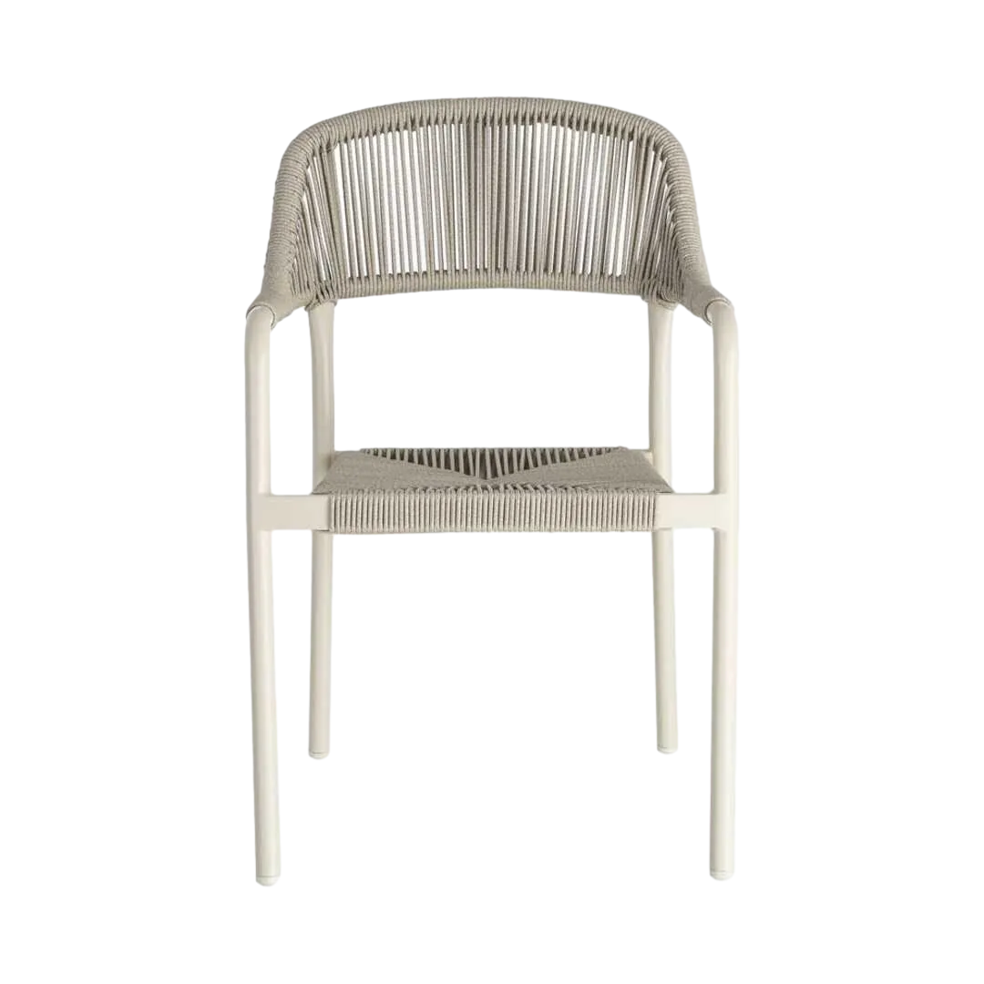 Silla apilable de aluminio y ratán PE para exterior color taupe 57x61x82cm - Ixia - 616368IX - foto-transparente