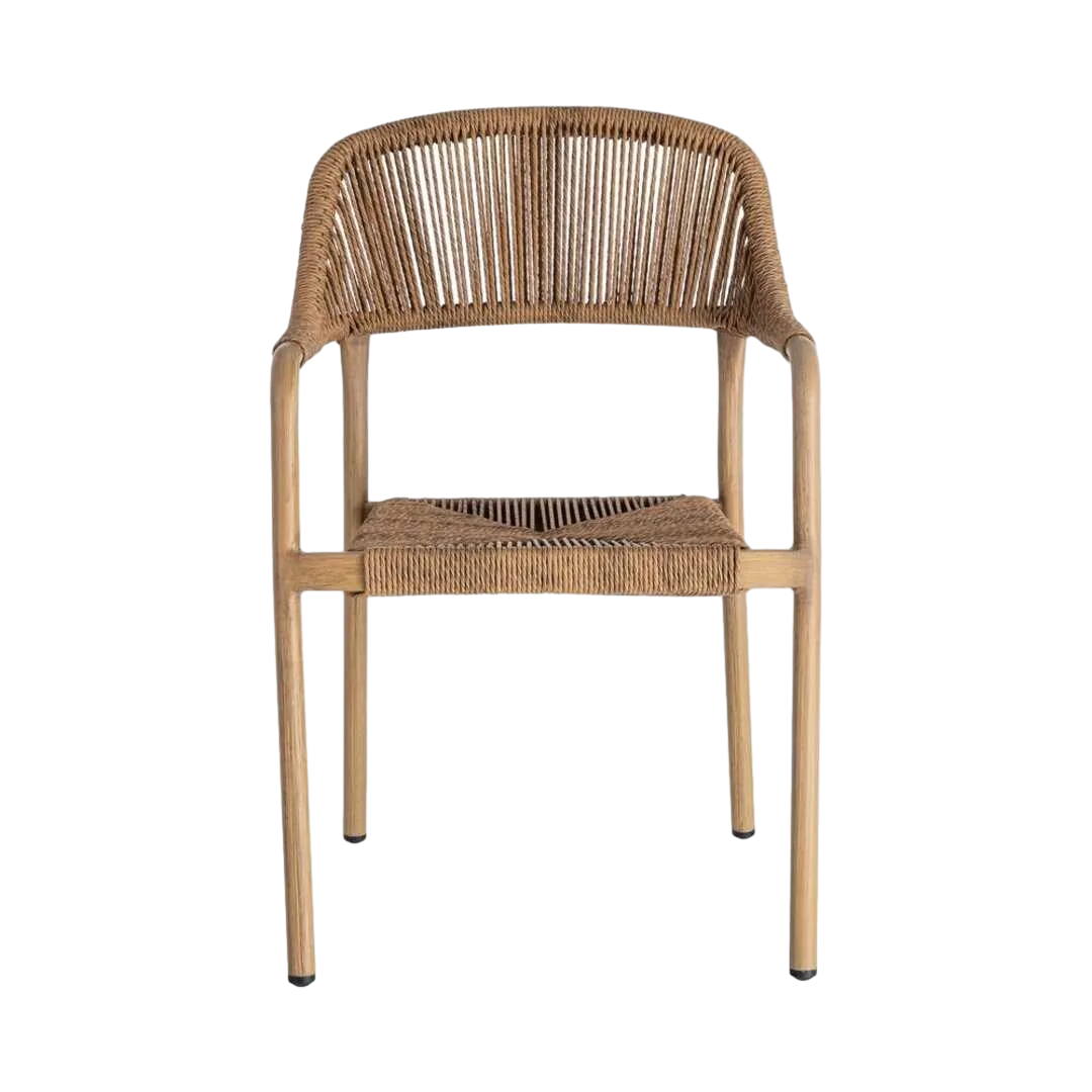 Silla apilable de aluminio y rattán PE efecto madera cumple EN581 57x61x82cm - Ixia - 616369IX - foto-transparente