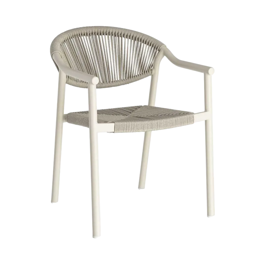 Silla apilable de aluminio y ratán PE para exterior color taupe altura asiento 45cm 56.50x62.50x80.50cm - Ixia - 616370IX - foto-transparente