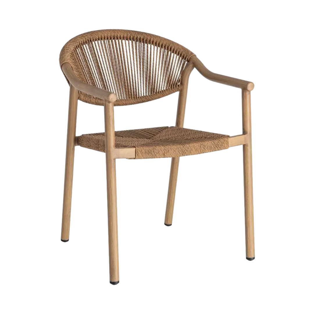 Silla apilable aluminio y ratán PE efecto madera asiento 45cm 56.50x62.50x80.50cm - Ixia - 616371IX - foto-transparente