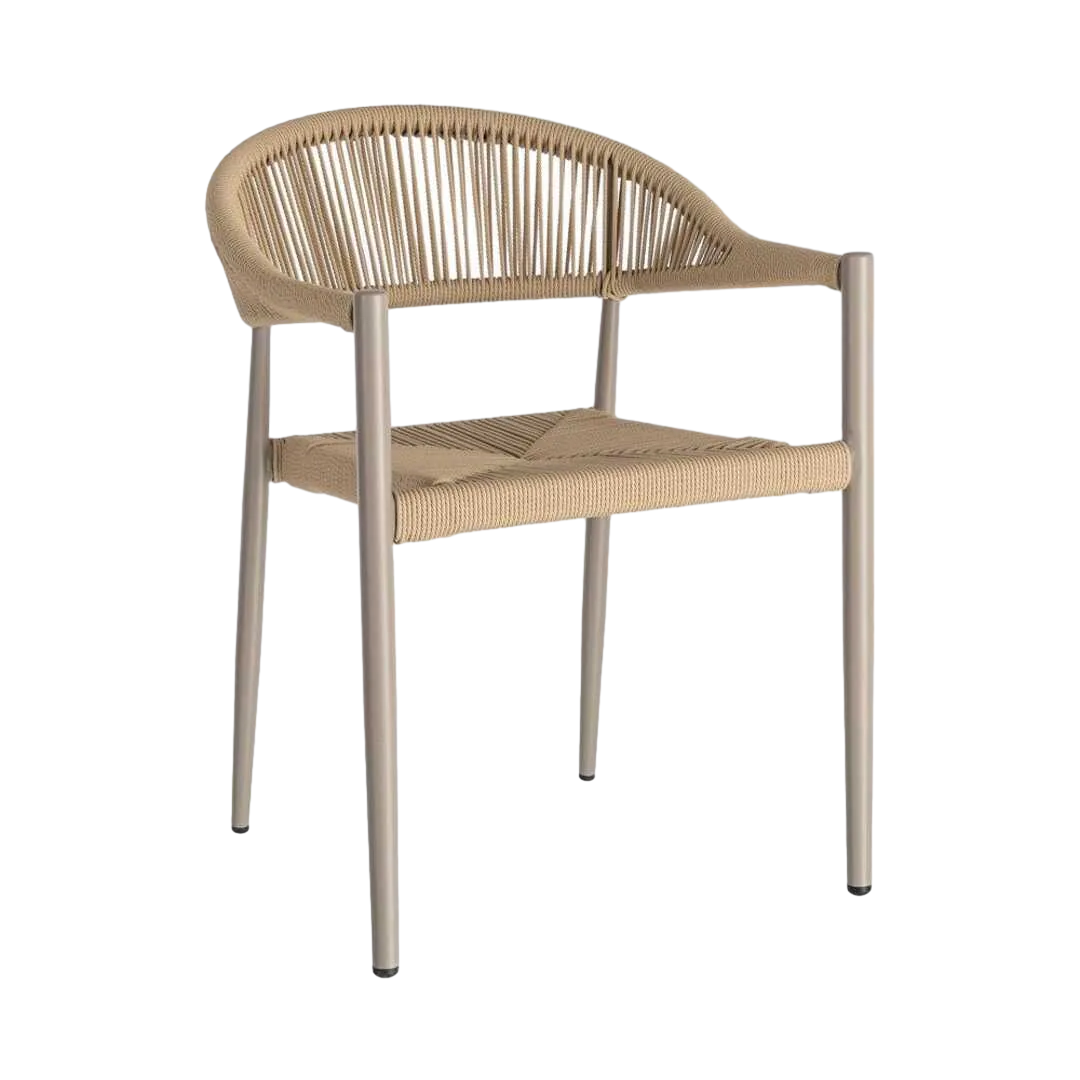 Silla apilable en aluminio y ratán PE beige apta para exterior 56x58x76cm - Ixia - 616382IX - foto-transparente