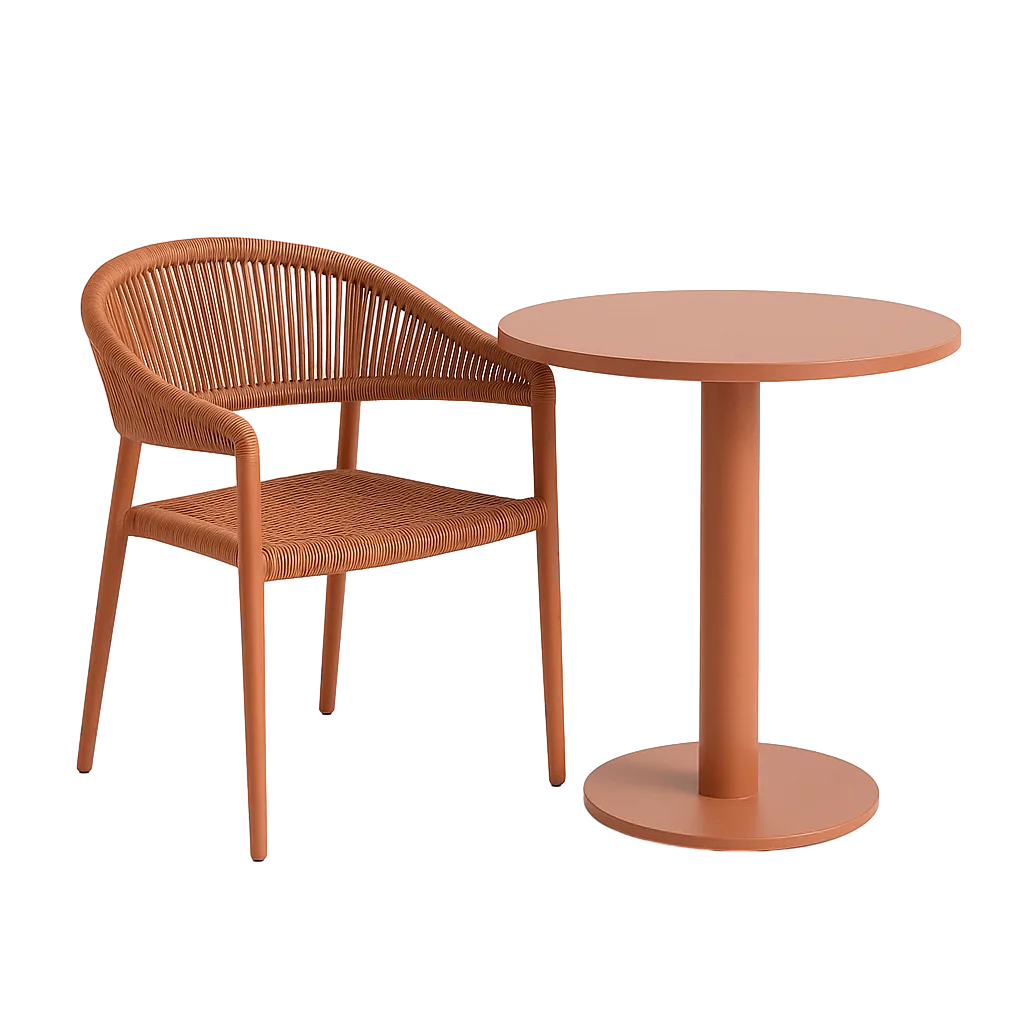 Silla apilable de aluminio y ratán PE terracota apta para exterior 56x58x76cm - Ixia - 616383IX - foto-transparente